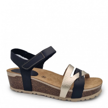 Nature Feet Sandalias con una sutil cu&ntilde;a 5803-NEGRO-BUGUI PLATINO