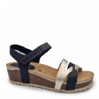 NATURE FEET Sandalias con una Sutil Cuña 5803-NEGRO-BUGUI Platino