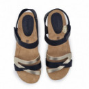 Nature Feet Sandalias con una sutil cuña 5803-NEGRO-BUGUI PLATINO