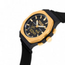 Reloj Analógico/digital de Acero Dorado y Brazalete de Nylon Negro Bet  TOUS
