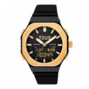 Reloj Analógico/digital de Acero Dorado y Brazalete de Nylon Negro Bet  TOUS