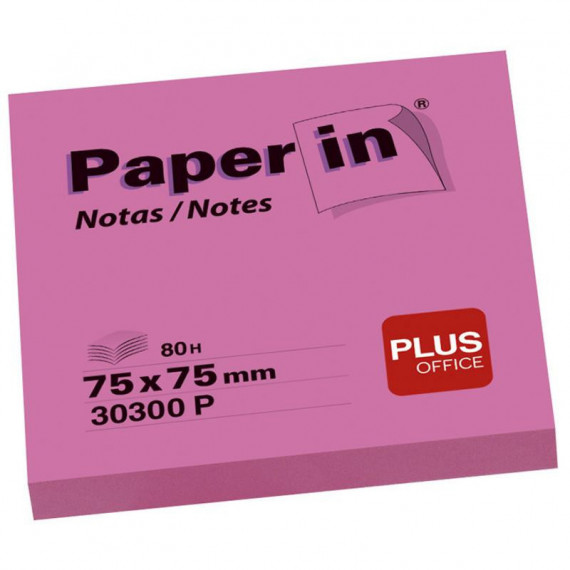 Bloc de Notas Adhesivas PLUS OFFICE 75X75 Mm Rosa Fluorescente 80 Hoja