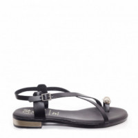 OH MY SANDALS Sandalia con Tacón bajo en Piel 5863-NEGRO
