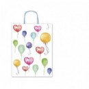 Bolsa de Papel Kraft ALLEGRA con Diseño de Fantasía de Globos 16X8X21 Cm