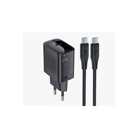 ACEFAST Cargador Red+Cable Tipo C M/M 20W Gan A82 Negro
