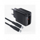 ACEFAST Cargador Red+Cable Tipo C M/M 20W Gan A82 Negro