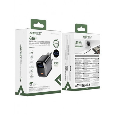 ACEFAST Cargador Red TIpo C 40W Con Pantalla A135 Negro