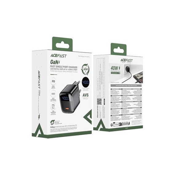 ACEFAST Cargador Red TIpo C 40W Con Pantalla A135 Negro
