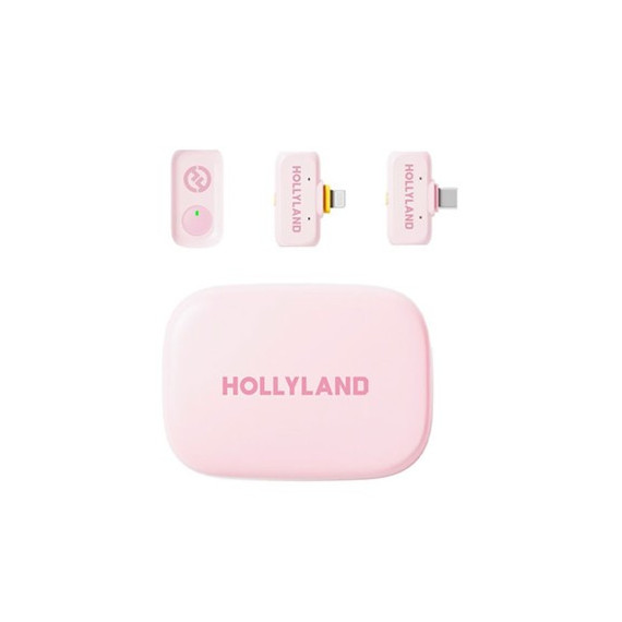 HOLLYLAND Microfono Inalambrico Duo De Solapa Conector TIpo C+Adaptador Lightning LARK A1 Rosa