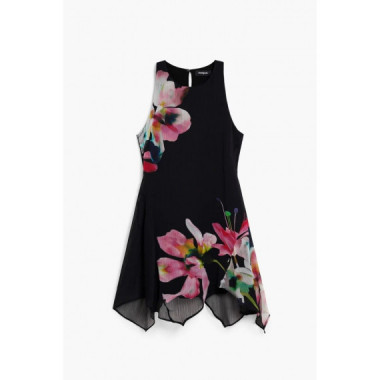 Vestido flores asim&eacute;trico negro de Desigual