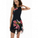Vestido flores asimétrico negro de Desigual
