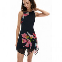 Vestido Flores Asimétrico Negro de DESIGUAL