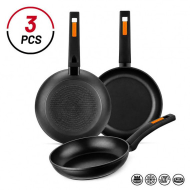 JUEGO DE SARTENES 3 PCS 18-22-26 CM FUEGO ALUMINO FORJADO MONIX