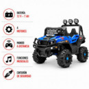 COCHE ELÉCTRICO INFANTIL TODOTERRENO AZUL 12 V 7 AH 4 MOTORES CON MANDO