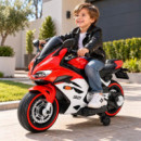 MOTO ELÉCTRICA INFANTIL ROJA-BLANCA 24 V 5 AH CON RUEDAS AUXILIARES
