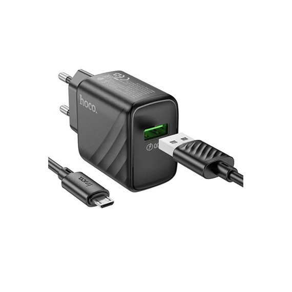 HOCO Cargador Red+cable Micro USB 18W Negro CS21A