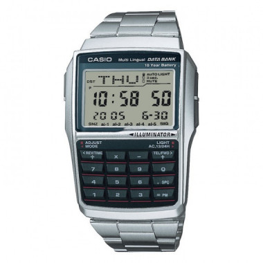 CASIO DBC-32D-1A Reloj Calculadora Vintage &ndash; Data Bank, Multiling&uuml;e, Acero Inoxidable, Bater&iacute;a 10 A&ntilde;os