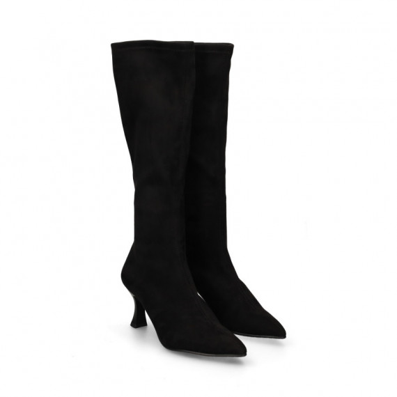 Bota Alta Tacon Polipiel Negro  MISS ELASTIC