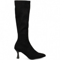 Bota Alta Tacon Polipiel Negro  MISS ELASTIC