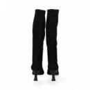 Bota Alta Tacon Polipiel Negro  MISS ELASTIC