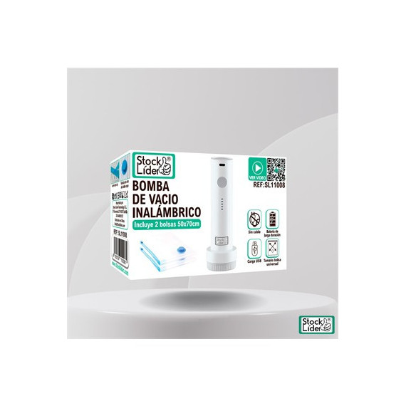 STOCK LIDER Bomba de Vacio Inalambrica Recargable Incluye 2 Bolsas 50x70cm SL11008