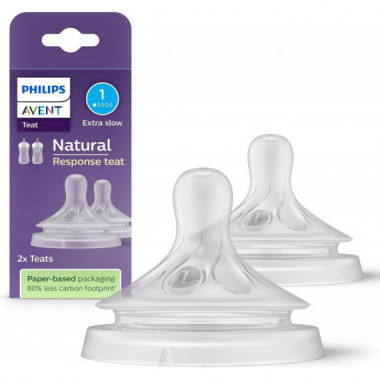 2 Unidades Tetinas Natural Response T1 Flujo Muy Lento PHILIPS AVENT