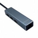 AISENS Hub USB 3.0 + Red Gigabit A106-0401  Gris 3 Puertos USB / 1 Puerto RJ45