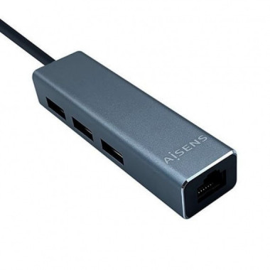 AISENS Hub USB 3.0 + Red Gigabit A106-0401  Gris 3 Puertos USB / 1 Puerto RJ45