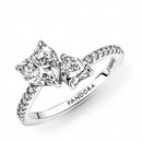 PANDORA Anillo en Plata de Ley Doble Corazón Brillante 191198C01
