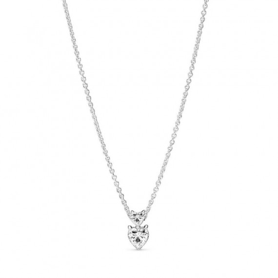 PANDORA Collar en Plata de Ley Colgante Doble Corazón Brillante 391229C01