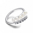 PANDORA Anillo Abierto Perlas Cultivadas de Agua Dulce y Pavé 193145C01
