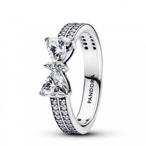 PANDORA Anillo Doble Banda Lazo Brillante​ 193552C01
