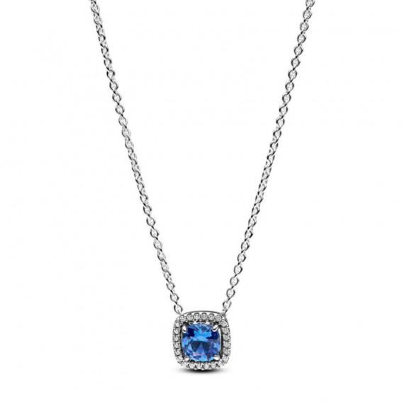 PANDORA Collar en Plata de Ley Halo Azul Cuadrado Brillante 393560C01