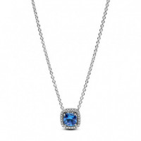 PANDORA Collar en Plata de Ley Halo Azul Cuadrado Brillante 393560C01