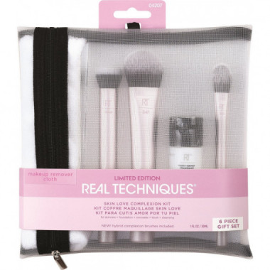 Edición Limitada Holidays: Skin Love Complexion Kit - Kit Brochas con Gel Limpiador Incluye Estuche  REAL TECHNIQUES