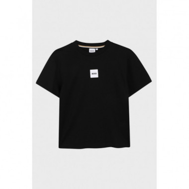 Camiseta para ni&ntilde;os de corte holgado en algod&oacute;n con parche logo de Boss