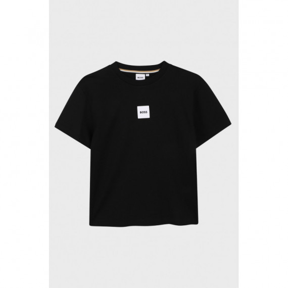 Camiseta para niños de corte holgado en algodón con parche logo de Boss