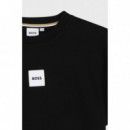 Camiseta para niños de corte holgado en algodón con parche logo de Boss