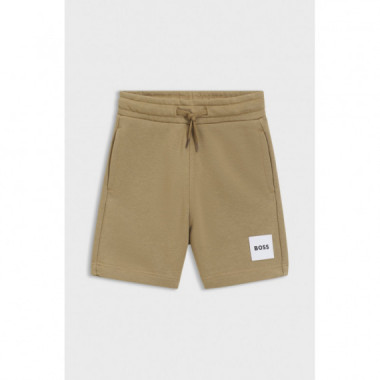 Pantal&oacute;n corto para ni&ntilde;os de forro polar con etiqueta con logo de Boss