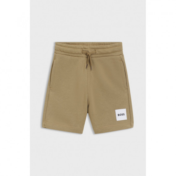 Pantalón corto para niños de forro polar con etiqueta con logo de Boss