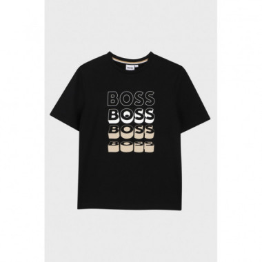 Camiseta para ni&ntilde;os en punto de algod&oacute;n con logo 3D de BOSS