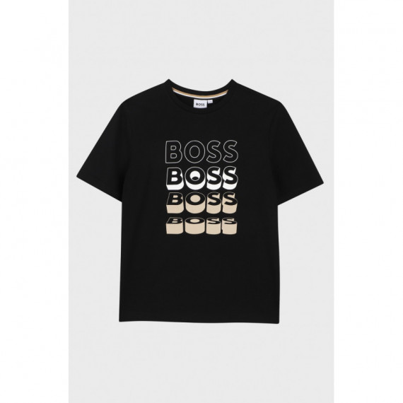Camiseta para niños en punto de algodón con logo 3D de BOSS