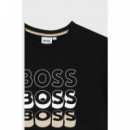 Camiseta para niños en punto de algodón con logo 3D de BOSS