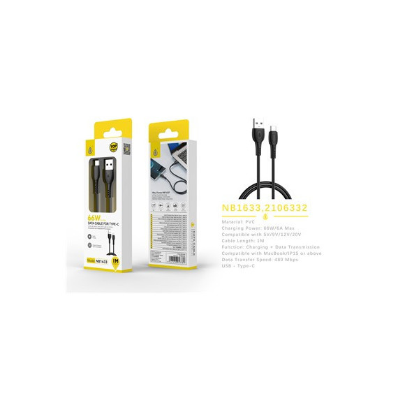 ONE PLUS Cable Datos Tipo C a USB NB1633 66W 1MTR Negro
