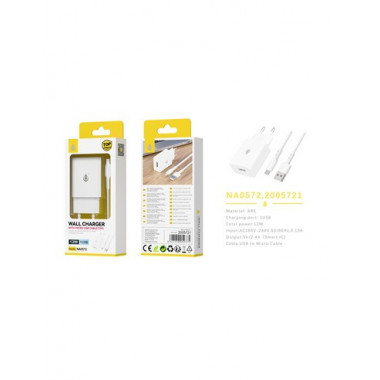ONE PLUS Cargador Red por USB 12W + Cable Micro USB 1MTR  NA0572 Blanco