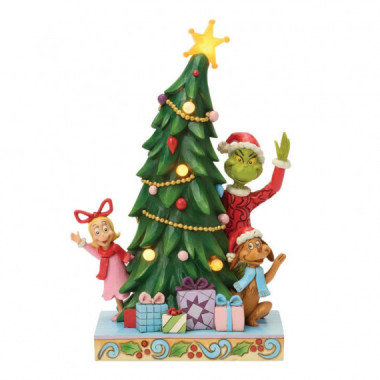 Figura Grinch, Cindy y Max Asom&aacute;ndose desde un &aacute;rbol de Navidad Enesco