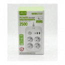 GREEN LYCA Regleta 4 Tomas Schucko/1x Tipo C/2x Usb-A Con Interruptor 2500W Blanca GL70043 2Mtrs