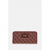 Samantha Slg Lrg Zip Around Merlot Logo  GUESS