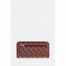 Samantha Slg Lrg Zip Around Merlot Logo  GUESS