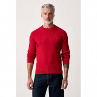 Classic Cotton Cable Crew Neck Medium Re  TOMMY HILFIGER